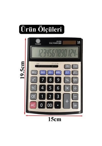 Hesap Makinesi Siyah Gri 15x19.5 Cm 1 Adet Cockpıt Ck-534 12 Haneli Büyük Boy Hafızalı Büro Masaüstü Hesap Makinası Gr