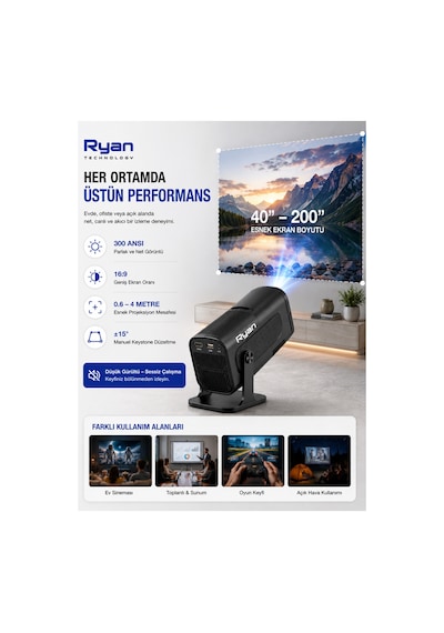 Akıllı Mini Projektör Ev Sinema Projeksiyon Cihazı 2gb Ram 16gb Rom Hy320
