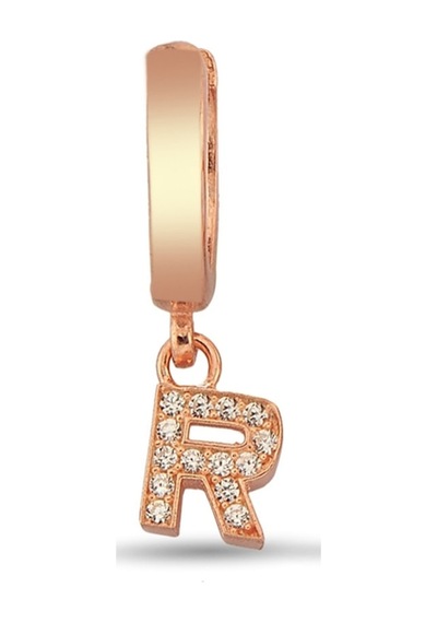 R Harfi Sallantılı 925 Ayar Gümüş Rose Tek Küpe - 12080603 Rose Gold
