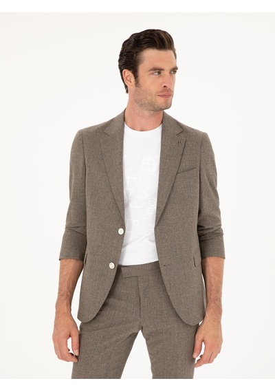 Cacharel Kahverengi Slim Fit Yün Karışımlı Takım Elbise