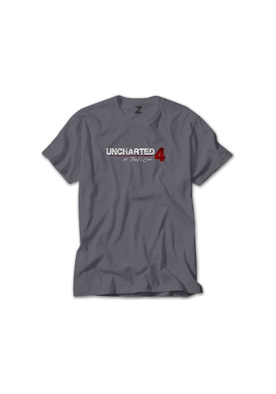 Uncharted 4 Logo Gri Tişört Gri
