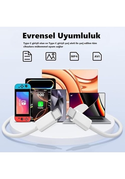 Ayrex 16 Ve Için Type C-c 60watt Pd Örgülü Hızlı Şarj Kablosu 100 Cm Diğer