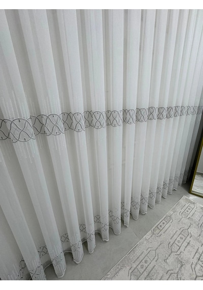 Nivemeshome V-105 Marina Gümüş 1/2,5 Pileli Bambu Tül Perde Gümüş
