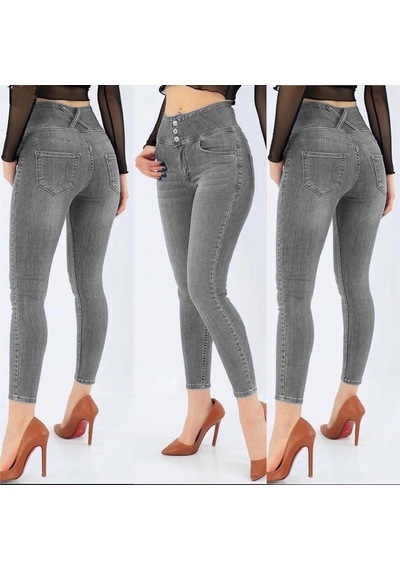 Valensdesign Yüksel Bel Likralı Kot Pantolon Gri