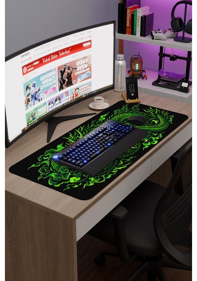 Ejderha Yeşil V3 90x40 Xxl Gaming Kauçuk Kaymaz Taban Mouse Pad Fare Altlığı