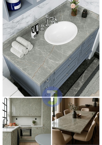 Technojet Kendinden Yapışkanlı Mermer Desen Folyo Tezgah Mutfak Banyo Duvar Kaplama 60cmx100cm
