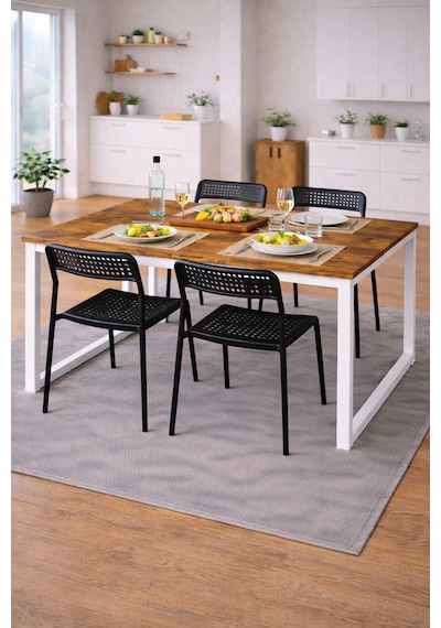 5'li Mutfak Masa Takımı, 4 Sandalye Ve 1 Masa, Yemek Odası, Bahçe Takımı, 4 Kişilik, Metal Ayaklı Masa: Çam/beyaz - Sandalye: Siyah 5'li Mutfak Masa Takımı, 4 Sandalye Ve 1 Masa, Yemek Odası, Bahçe Takımı, 4 Kişilik, Metal Ayaklı Masa: Çam/beyaz - Sandalye: Siyah