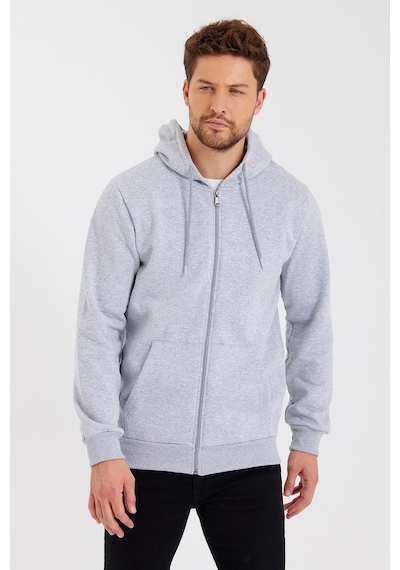 Comeor Kanguru Cepli Kapüşonlu Fermuarlı İçi Pamuklu Erkek Sweatshirt Gri