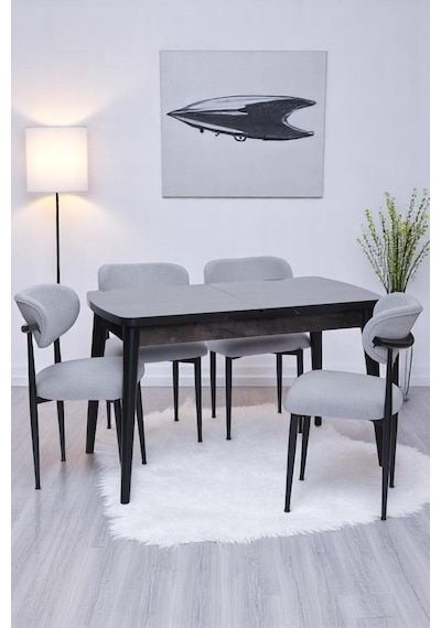 Nehir Polo Lak Panel Açılır Mutfak Masa Takımı 75x130cm Siyah