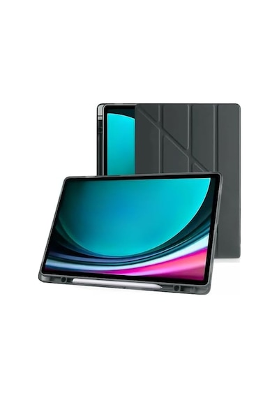 Galaxy Tab S10 Fe / S9 Fe 10.9 İnç Uyumlu Smart Kılıf, S Pen Kalemlikli, Trifold, Esnek, Mat, Darbeye Tam Dayanıklı Tablet Kılıfı Siyah