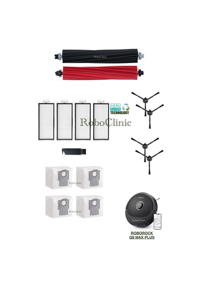 Roborock Q8 Max Plus Robot Süpürge Uyumlu Toz Torbası, Fırça, Hepa Filtre Set-15 Parça