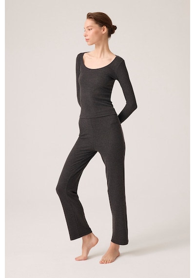 Los Ojos X Ece Antrasit Modal Kumaşlı Uzun Kollu Eşofmanlı Pijama Takımı Ribbed Pj2 Antrasit Antrasit