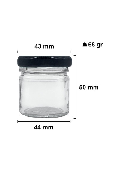 Afracam 40 Ml Metal Siyah Kapaklı Şeffaf Cam Kavanoz 10 Adet Diğer