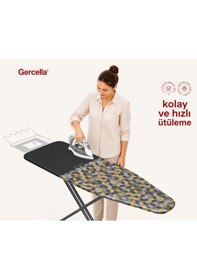 Hediyeli City Xxl Beden 60x162 Cm Ütü Masası Kılıfı Sarı-gri