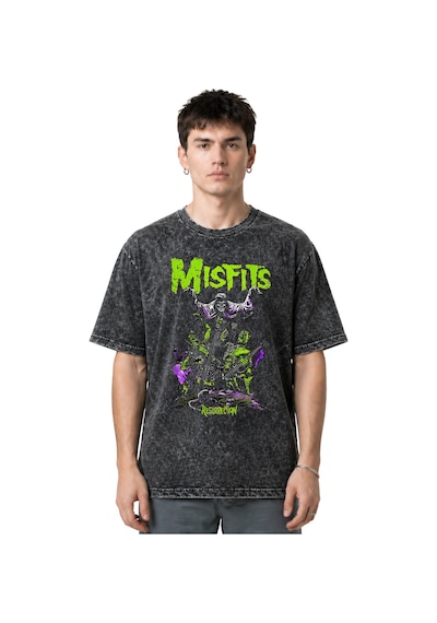 Misfits Rock Metal Müzik Grubu Ön Baskılı Unisex Oversize Eskitme Siyah