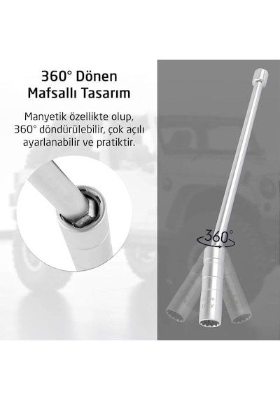 6562 Mafsallı Mıknatıslı 12 Köşe 3/8" Uzun Buji Lokma 16 Mm