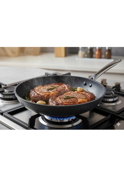 Polochef Megatron Granit Çelik Saplı Izgara,patates,balık Kızartma Tavası Büyük Boy Mega 32 Cm Gri