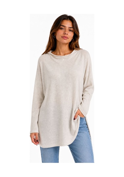 Neden Tekstil Kadın Relaxed Fit Uzun Kollu Bej Triko Bluz - Krem