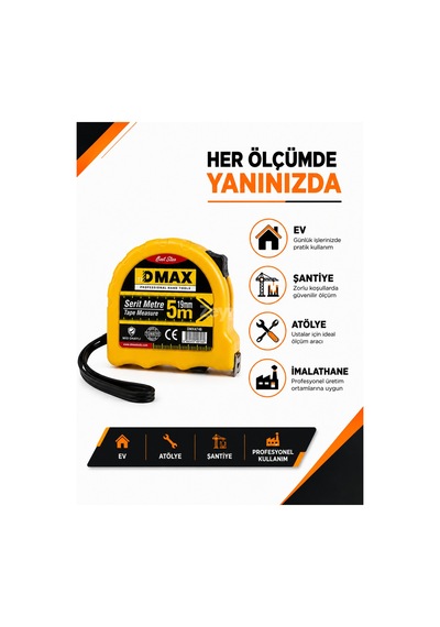Dmax 3 Metre Şerit Metre 16 Mm Kompakt Ölçüm Metresi Ev Atölye Şantiye Kullanımı 3 M