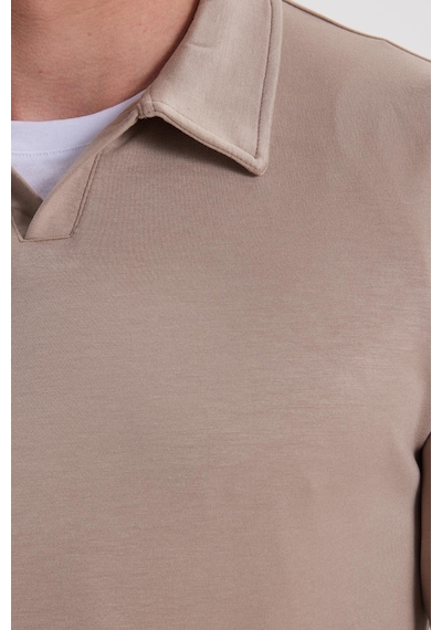 Tudors Erkek Relax Fit Rahat Kesim Polo V Yaka Vizon Sweatshirt-41924 Vizon