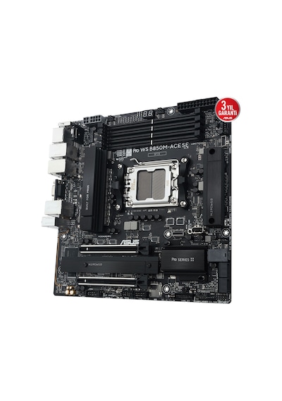 Asus Pro Ws B850m-ace Se, 4xddr5, 2xm.2, Hdmı, Dp, Type-c, D-sub, Pcıe 5.0, Am5 Soket Micro-atx Anakart