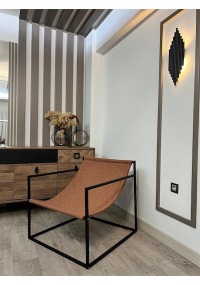 Rafadi Modern Dekoratif Metal Ayaklı Berjer Salon Oturma Odası Balkon Berjeri Kiremit