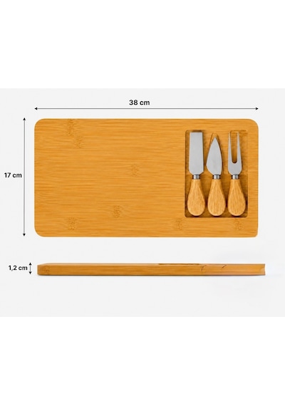 Bambu Peynir Sunum Tahtası Seti,3lü Aparatlı, 4 Parça,ahşap Servis,şarküteri, Kahvaltı Sunum Tabağı,38x17 Cm Açık Kahverengi