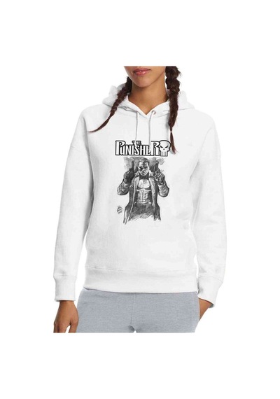 The Punisher Frank Castle Baskılı Beyaz Kadın Kapşonlu Sweatshir