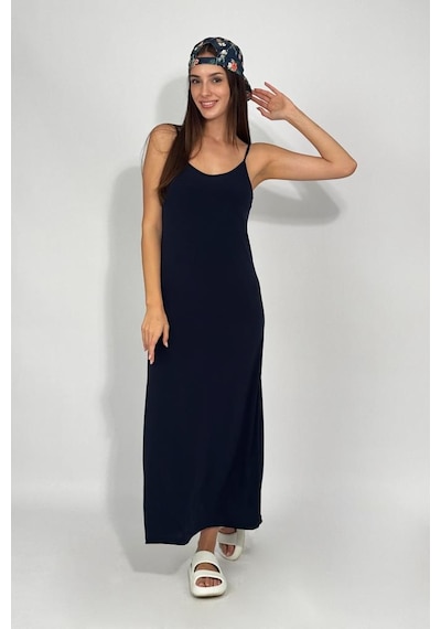 Kadın Sandy Kumaş İp Askılı Düz Renk Fitted/vücuda Oturan Dar Esnek Rahat Saran Uzun Elbise Lacı Kadın Sandy Kumaş İp Askılı Düz Renk Fitted/vücuda Oturan Dar Esnek Rahat Saran Uzun Elbise Lacı