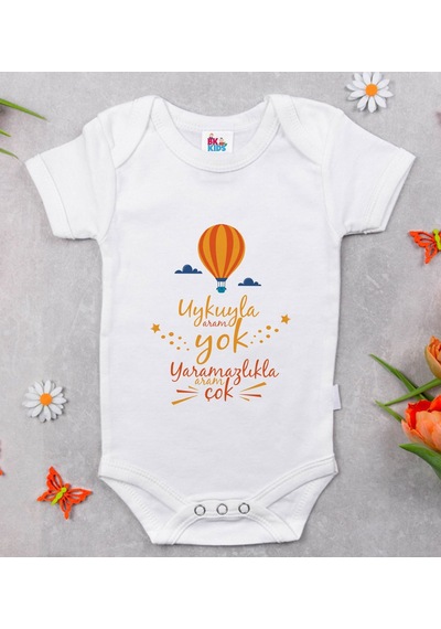 Bk Gift Bk Kids Uykuyla Aram Yok Tasarımlı Beyaz Bebek Body Zıbın-1 Çok Renkli