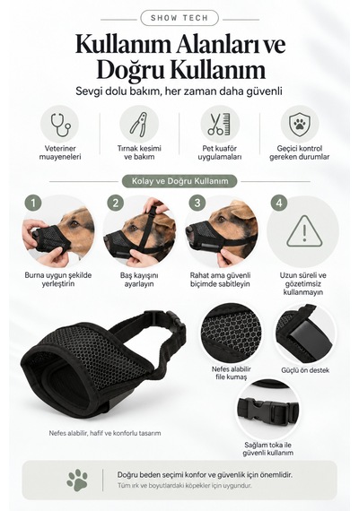 Showtech Comfort Güvenli Köpek Ağızlığı Large - Yarım Beden Ayarlanabilir Ağızlık Yüksek Koruma