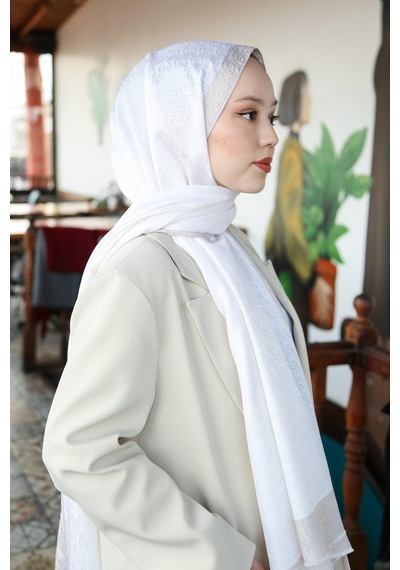 Premium Lux Original Monogram Şal İpek Vual, Yüksek Kalite, Hafif, Rahat, Şık, Tesettür, Shawl Krem & Kahve