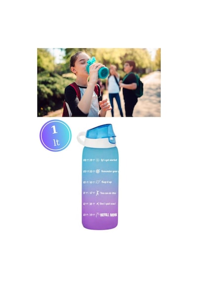 1 Litre Çift Renk Suluk, Okul Ve Sporcu Matarası, Motivasyonel Su Şişesi 1000ml Mavi Mavi Plastik Diğer
