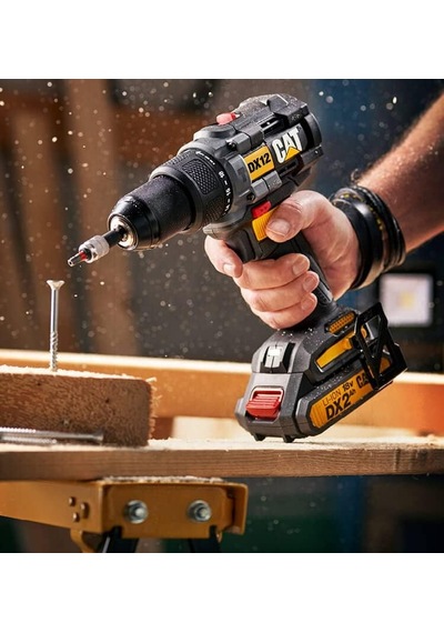 Dx12set 18volt/2.0ah Li-ion Çift Akülü Kömürsüz Profesyonel Şarjlı Darbeli Matkap + Da01903 201 Parça Delme/vid