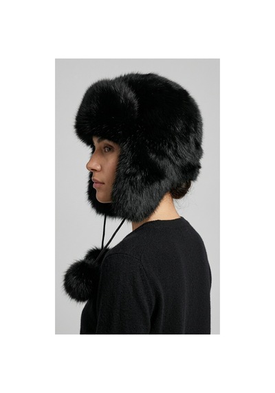 Emybox Rus Şapkası Kadın Ushanka Kürk Kalpak - Soğuk Geçirmez Kulaklı Ponponlu Kışlık Şapka Siyah