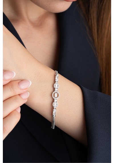 Çekirdekjewelry Işıltılı Zirkon Taşlı 925 Ayar Gümüş Şık Bileklik Gri