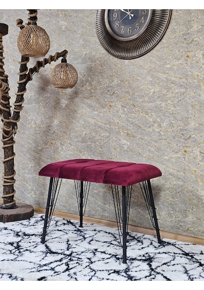 Zafir Metal Siyah Tel Ayaklı 60 Cm Puf Bench - Puf - Bench - Oturak - Mutfak Oturağı - Antre Oturağı Bordo