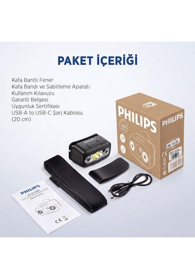 Philips Sfl3153 5w Led 220 Lümen Hareket Sensörlü Çift Butonlu Acil Durum Çakarlı Şarjlı Hafif Kamp Ve Kafa Lambası Siyah