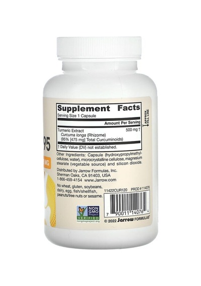 Jarrow Formulas, Curcumin 95, Turmeric Extract, 500 Mg, 120 Veggie Capsules