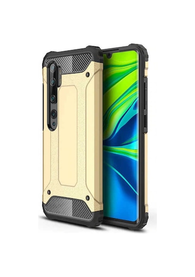 Kilifone - Xiaomi Mi Note 10 Lite Uyumlu - Kılıf Çift Katman Koruyucu Crash Military Tank Kılıf - Gold Gold
