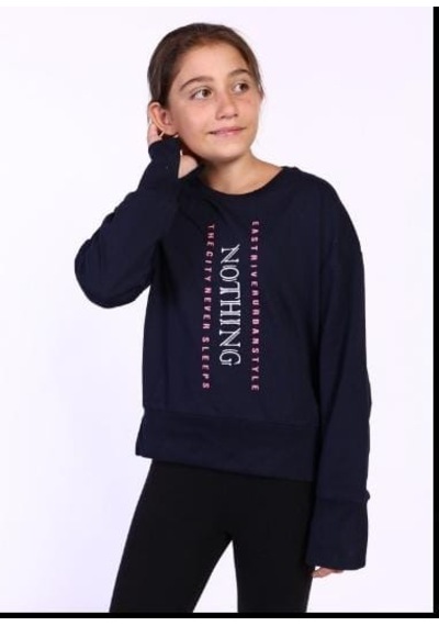 Toontoy Kız Çocuk Nakış Detaylı Sweatshirt Lacivert