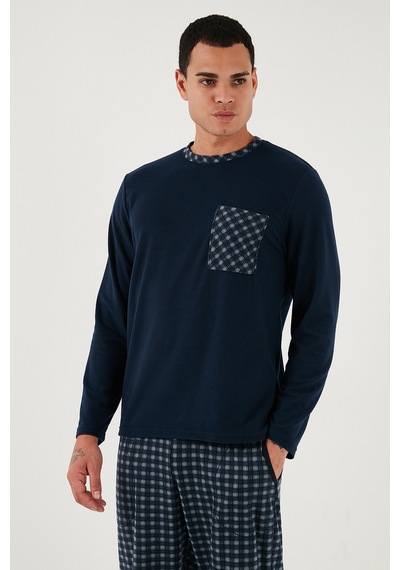 Buratti Kareli Yumuşak Dokulu Regular Fit Uzun Kollu Erkek Pijama Takımı 609611060 Lacivert-Gri