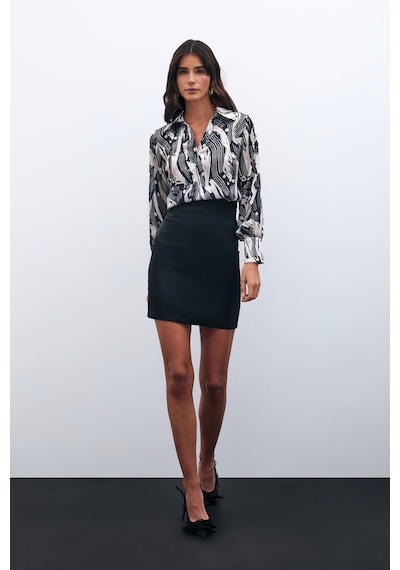 Sateen Gömlek Yaka Bluz - Siyah-135569 Siyah