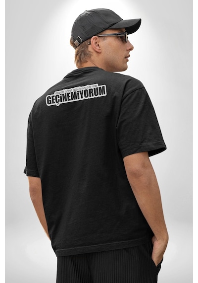 Asgari Üçret Gibi İnsanlar Var Geçinemiyorum Yazılı Pamuklu Unisex Oversize Sırt Dijital Baskılı Siyah T-shirt Siyah