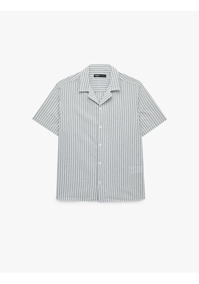 Koton Regular Fit Pamuklu Devrik Yaka Kısa Kollu Çizgili Gömlek Mavi Çizgili 6sam60018hw