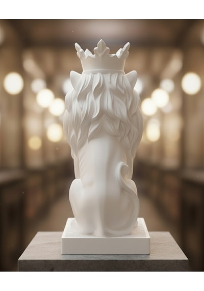 \text Monark Taçlı Aslan Biblo 18 Cm - Beyaz/siyah 3d Yazıcı Baskı Dekorasyon Ürünü