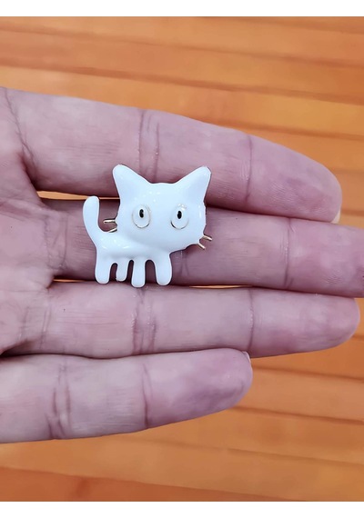 Eva Takı Store Beyaz Kedi Karikatür Yaka İğnesi Broş Rozet Beyaz
