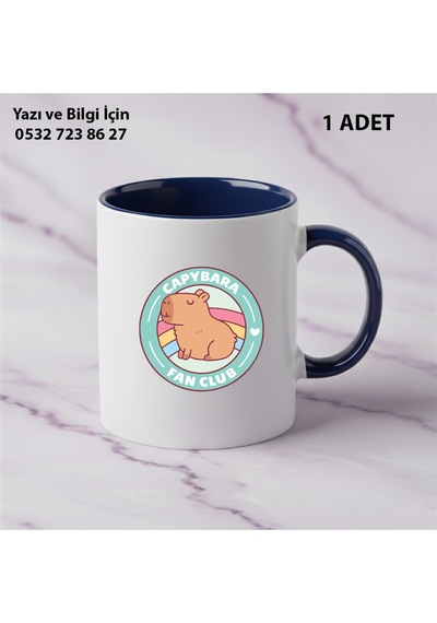 Capybara Kaliteli Porselen İsim Yazılabilir Premium Hediyelik Baskılı Kupa Bardak Doğum Günühediyesi Lacivert
