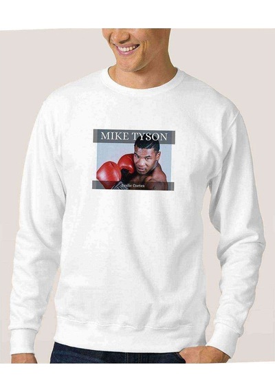 Mike Tyson Tragic Hero By Leslie Baskılı Beyaz Erkek Örme Sweat