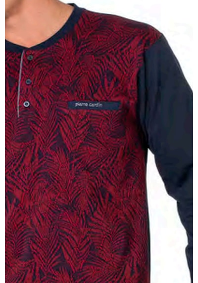 Pierre Cardin 6111 Erkek Uzun Kollu Yakası Düğmeli Pijama Takım-bordo Bordo